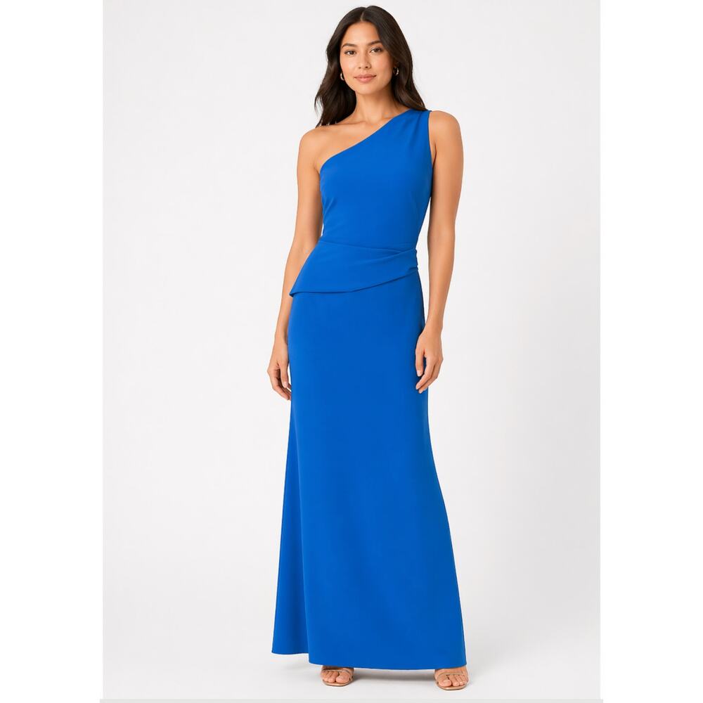 Chiara Boni One Shoulder Blue Gown Silver Ring‎ Back XS